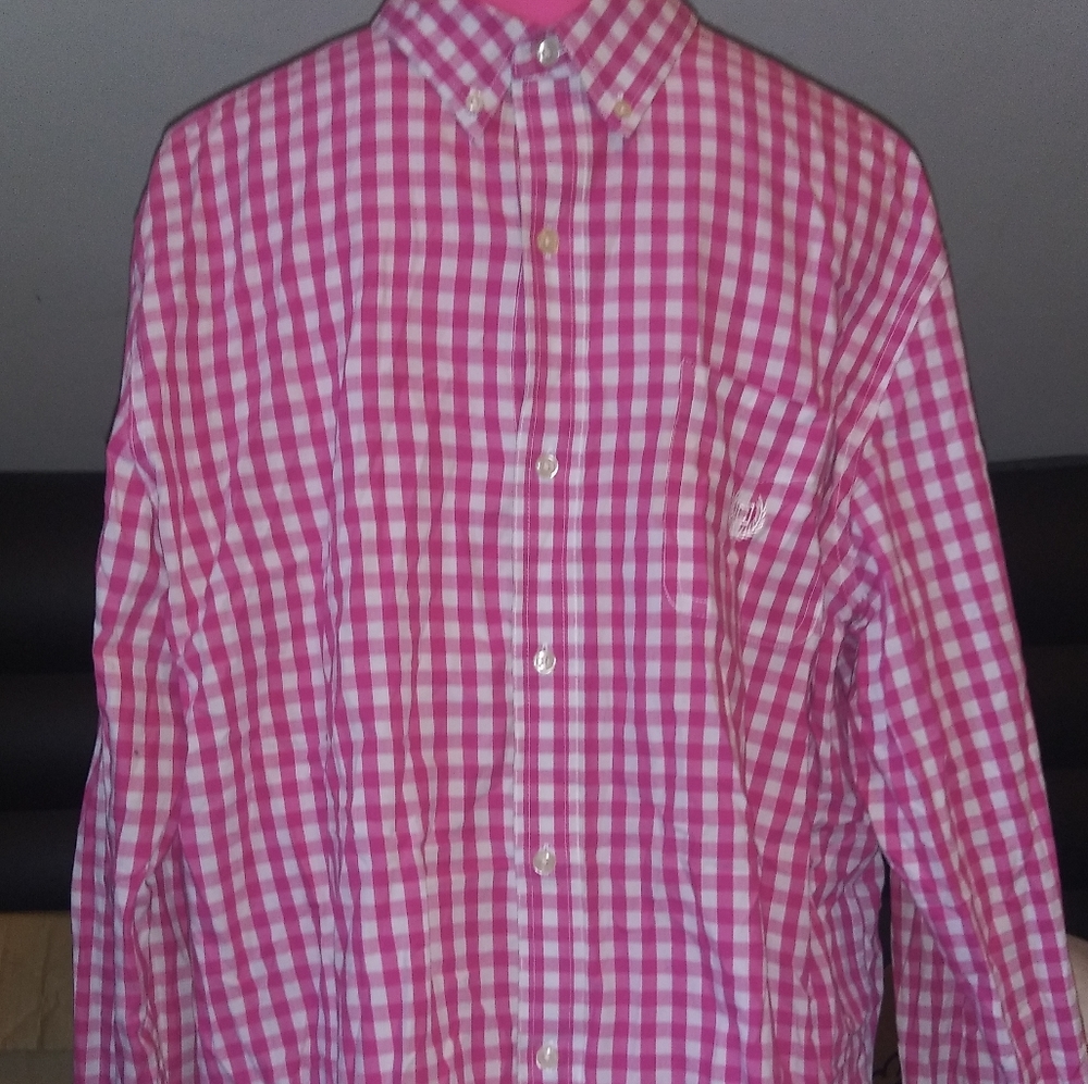 CHAPS Pink & White Buttons  Gingham Long Sleeves Shirt XL Easy Care - Picture 2 of 11